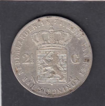 Beschrijving: 2 1/2 Gulden WILLEM III 